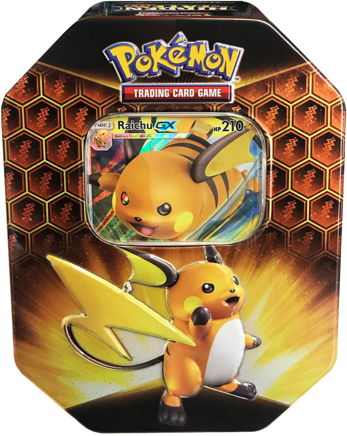 Pokemon TCG Sun and Moon Hidden Fates GX Tin- Raichu GX Pokemon TCG Sun and Moon Hidden Fates GX Tin- Raichu GX
